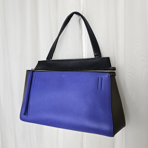 Céline Edge Colorblock Leather Top Handle Handbag Blue/Purple Brown Black - Picture 1 of 11